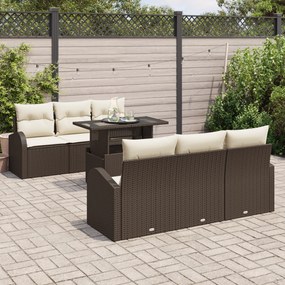 Conjunto de Sofá de Jardim vidaXL 7 Peças com Almofadas Castanho Ratta