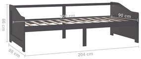 Sofá-cama de 3 lugares 90x200 cm pinho maciço cinzento-escuro