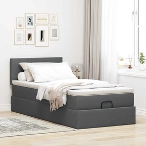 Cama otomana com colchão 90x200 cm tecido cinzento escuro