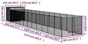 Casota cães c/ parque 214x1273x181 cm aço galvaniz. cinza-claro