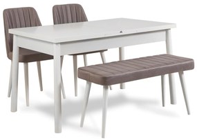 Conjunto de Mesa e Cadeiras Costa – Branco e Cinza – Mesa: 120x77x75 c
