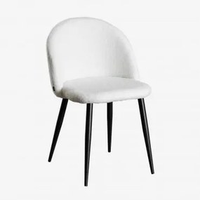 Pack De 4 Cadeiras De Jantar Em Tecido De Ovelha Kana Branco Marfim & Negro - Sklum