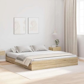 vidaXL Estrado de cama com arrumação Carvalho sonoma 200 x 200 cm