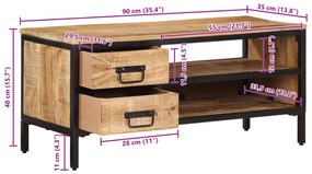 Móvel de TV 90x35x40 cm madeira mangueira áspera maciça