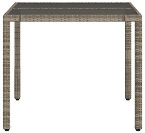 Mesa de jardim com tampo de vidro 90x90x75 cm vime PE cinzento