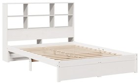 Cama com estante sem colchão 140x190 cm pinho maciço branco