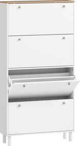 HOMCOM Sapateira 32 Pares com 4 Gavetas Rebatíveis, Prateleiras Ajustáveis, Moderna, 80 x 23,5 x 157 cm, Branco | Aosom Portugal