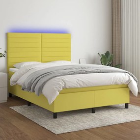 vidaXL Cama box spring c/ colchão e LED 140x200 cm tecido verde