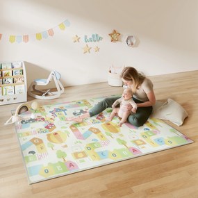 Tapete de brincar para bebé, dobrável e reversível, tapete de espuma espesso, 200 x 180 x 1,5 cm, multicolorido