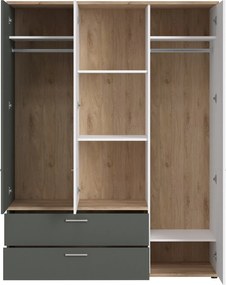 Roupeiro Tolfela 108, Cinzento, Branco, Carvalho de mel, 196x150x60cm, 197.7 kg, Portas para roupeiro: Com dobradiças