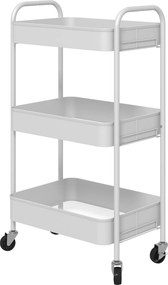 HOMCOM Carrinho Auxiliar de 3 Níveis com Rodas Carrinho de Armazenamento Deslizante para Cozinha Sala 45x30,6x79 cm Branco | Aosom Portugal