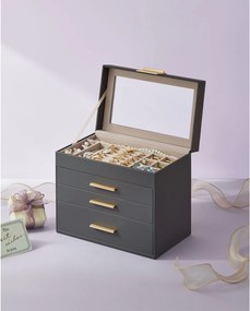 Caixa para joias com 4 níveis 15,3 x 25,1 x 21,5 cm cinzento-dourado