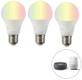 Conjunto inteligente de 3 lâmpadas LED RGBW E27 A60 9W 800lm 2200-4000K
