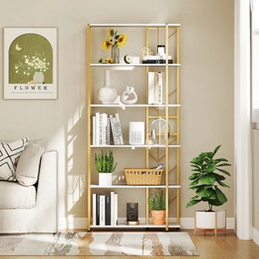 Estante de 6 prateleiras com estrutura metálica 80 x 31 x 180 cm Branca e dourada