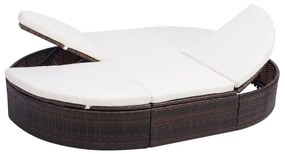 vidaXL Espreguiçadeira de exterior com almofadão vime PE castanho