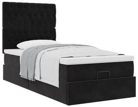 Estrutura de cama otomana com colchões preto veludo