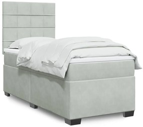 Cama com molas/colchão 90x190 cm veludo cinza-claro