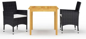 vidaXL 3 pcs conjunto de jantar para jardim preto