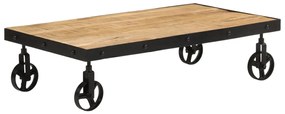 Mesa de centro c/ rodas madeira mangueira maciça 100x55x26 cm
