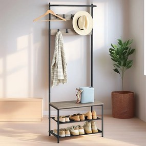 Cabideiro multifuncional 32,2 x 64 x 180 cm cinza + preto