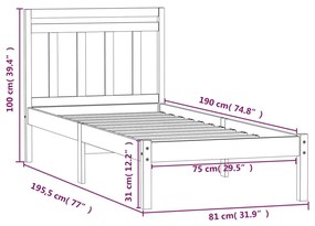 Estrutura cama pequena solteiro 75x190 cm madeira maciça preto