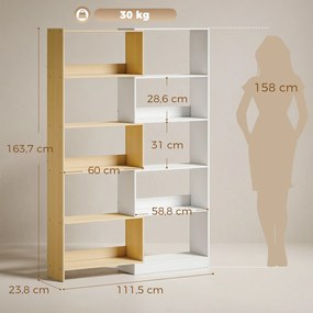 Estante de canto giratória a 350°, com 5 prateleiras, prateleira de arrumação extensível em forma de L, 60-111 x 24 x 164 cm, cor carvalho, branco