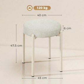 Conjunto de 4 Bancos Redondos sem Encosto (MESA NÃO INCLUIDA), 45 x 45 x 47,5 cm, Empilháveis, Cremes
