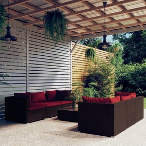 vidaXL 7 pcs conjunto lounge jardim c/ almofadões vime PE castanho