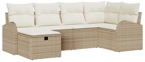 Conjunto de Sofá de Jardim com 6 Peças e Almofadas Beiges em Rattan Si