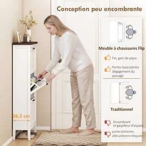 Sapateira com capacidade para 18 pares 60 x 26,5 x 133,7 cm, armário estreito com 3 gavetas rebatíveis e prateleiras ajustáveis, branco