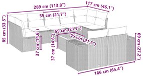10 pcs conjunto de sofás p/ jardim com almofadões vime PE bege
