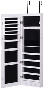 HOMCOM Espelho com Móvel de Bijuterias de Parede ou Porta Espelho de Parede com LED 5 Prateleiras 2 Gavetas pequenas e Fechadura 37x120x10cm Cinza Claro