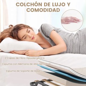 Cama dobrável 80 x 200 cm com rodas e colchão de espuma viscoelástica e fibra hipoalergénica Cama de hóspedes compacta e portátil