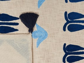 Manta decorativa em algodão creme e azul 130 x 180 cm BHIND Beliani