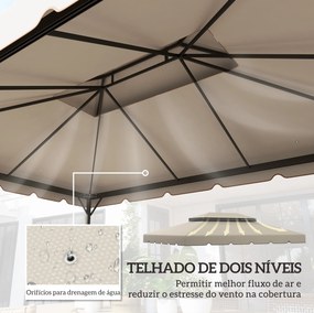 Toldo de Substituição para Pérgola 400x300 (NÃO INCLUIDA)cm com Duplo Teto e 8 Orifícios de Drenagem Bege