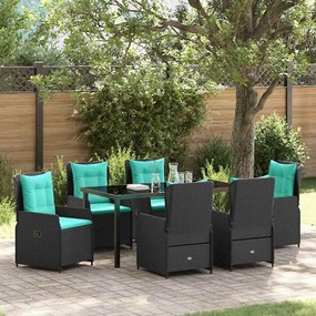 vidaXL Conjunto de Jantar para Jardim 7 pcs Preto Ratan PE