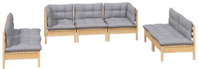 7 pcs conjunto lounge de jardim + almofadões cinza pinho maciço