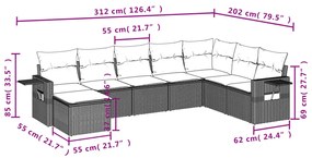 8 pcs conjunto sofás de jardim com almofadões vime PE preto