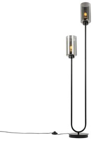 Candeeiro de pé Art Deco preto com vidro fumê 2 luzes - Laura