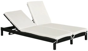 Conjunto de Espreguiçadeiras Exterior de Vime 2 Lugares com Almofadas