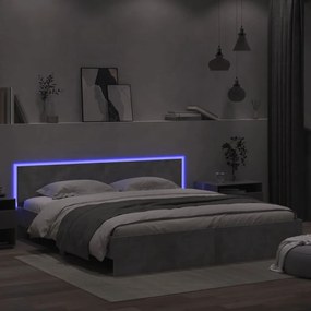 vidaXL Estrutura cama cabeceira e luzes LED 180x200cm cinzento cimento