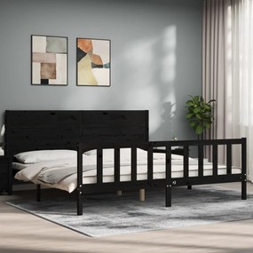 Estrutura de cama com cabeceira 200x200 cm madeira maciça preto