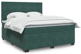 vidaXL Cama com molas/colchão 180x200 cm veludo verde-escuro