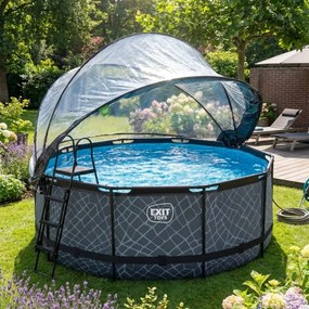 Piscina Redonda Stone ø360x122cm com bomba de filtro de areia, cobertura e bomba de calor - cinza