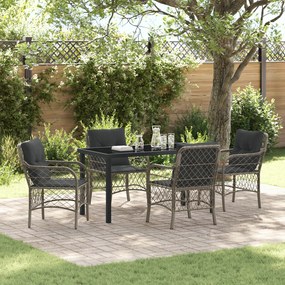 vidaXL Conjunto de Jantar de Jardim de 5 Peças com Almofadas Cinzas Vime Poliéster