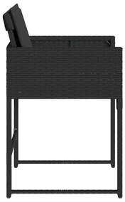 Cadeiras de jardim com almofadões 4 pcs vime PE preto
