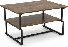 Mesa de Centro Industrial, 85 x 60 x 47 cm, Estante Inferior de Armazenamento, Castanho rústico + Preto