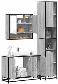 3 pcs Conjunto móveis casa de banho madeira proc. cinza sonoma