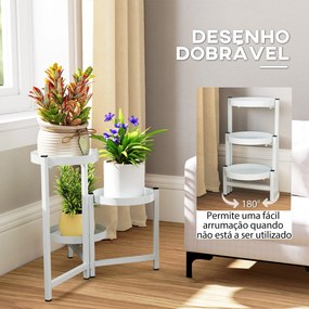 Suporte para Plantas Dobrável de Metal com 3 Prateleiras Redondas Suporte para Vasos de Plantas para Interior e Exterior 40x40x42 cm Branco