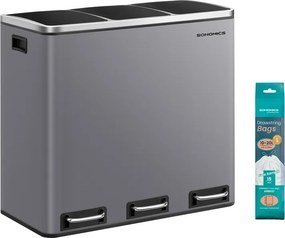 Caixote Lixo com Sistema de separação de lixo 3 x 18 litros com pedal e 3 baldes internos cinza fosco